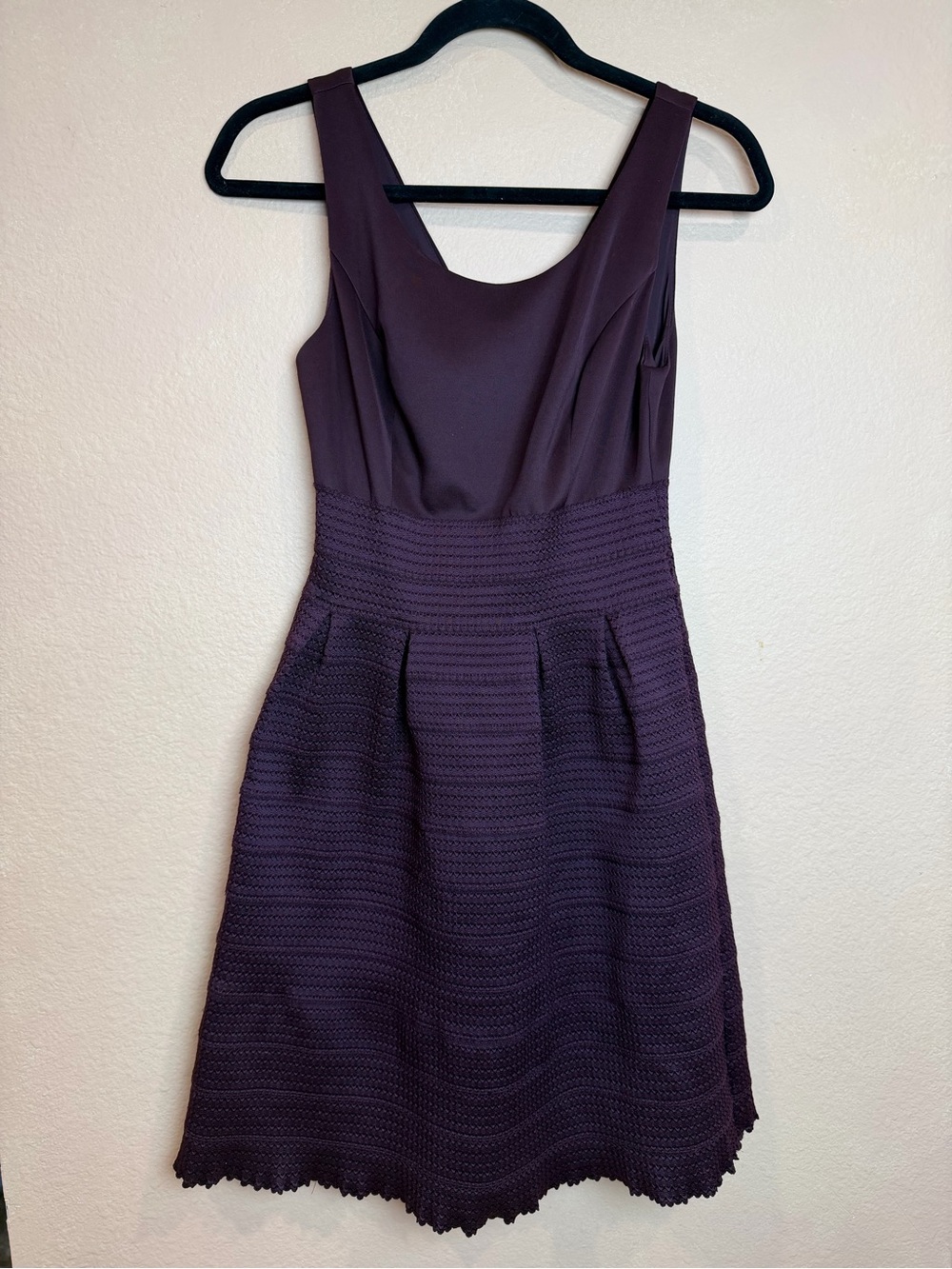 New York & Company Stretch Fit and Flare dress in eggplant/ plum sz XS